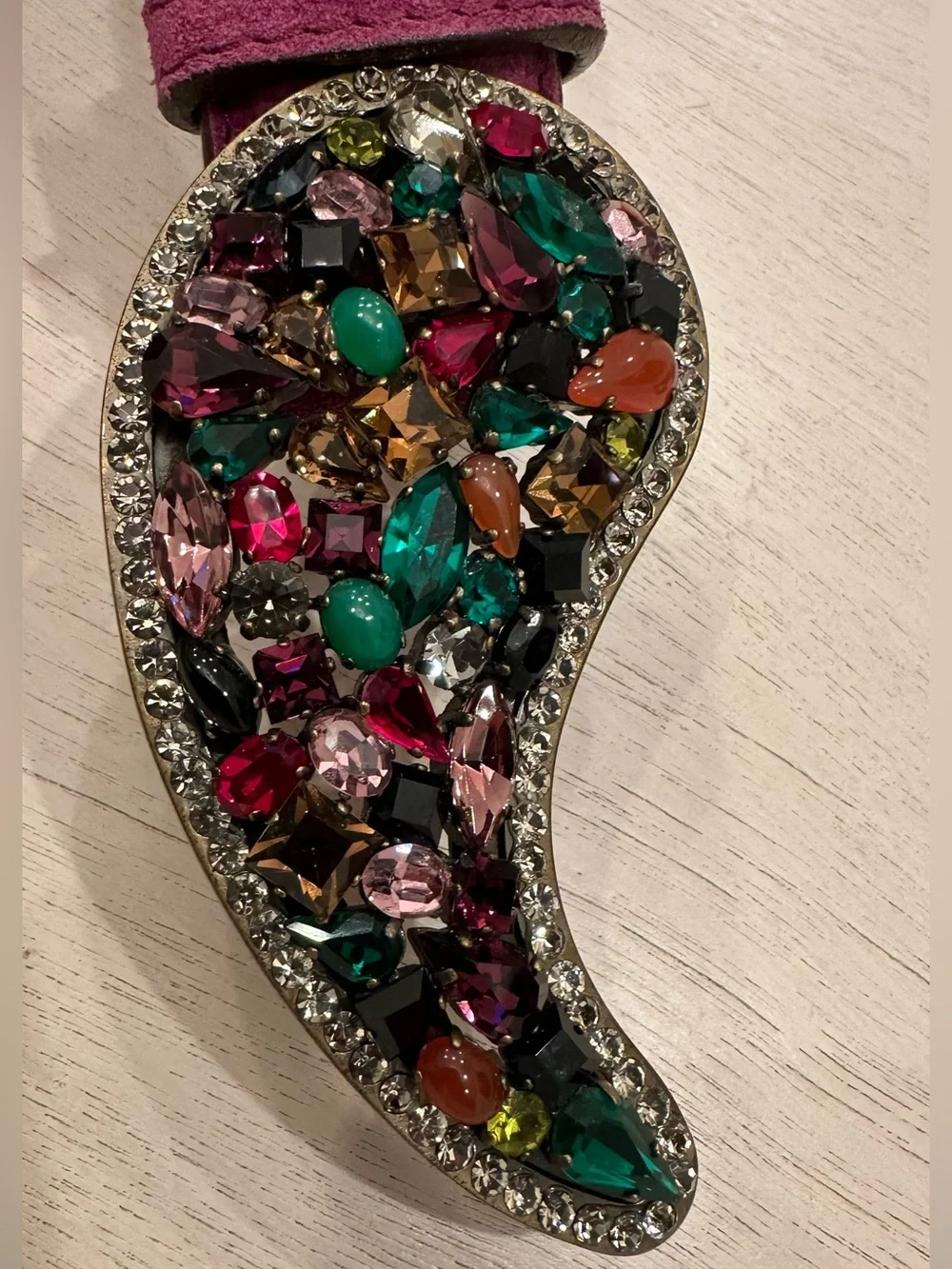 Vintage ETRO Size L Jeweled Paisley Suede Leather Belt Made in Italy